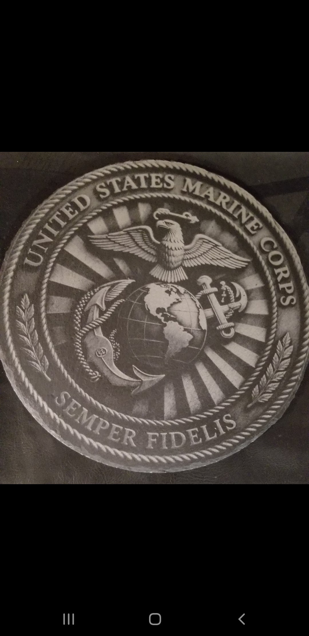 12" United States Marine Corps Slate Engraving – Semper Fidelis Military Emblem Wall Art